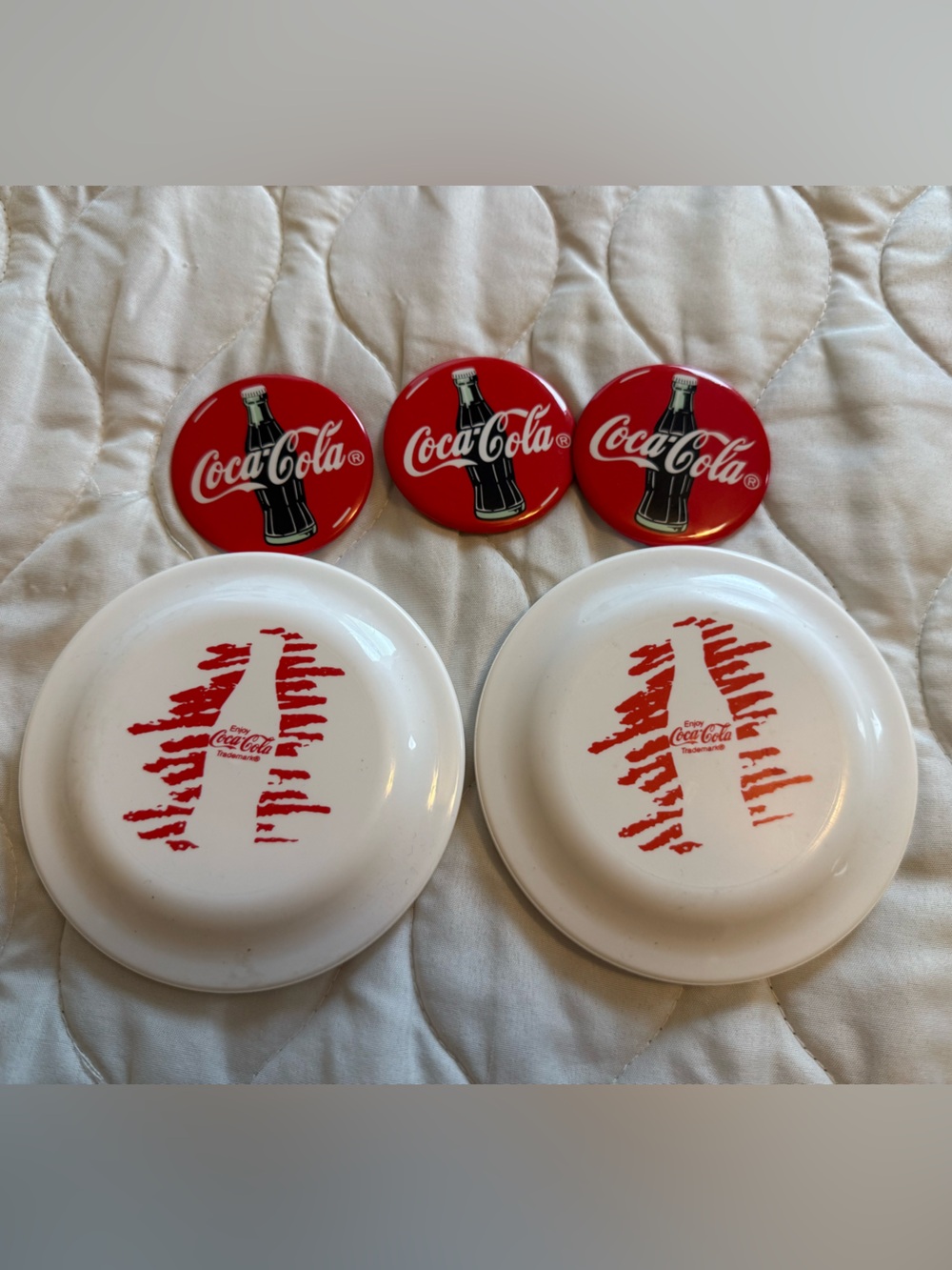 Vintage Coca-Cola Coasters & Pins Lot - 5 Pc Coke Memorabilia Set